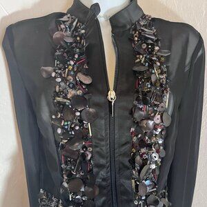 Vanessa Arantes Black Sheer Evening Jacket with Sequin Detail in size XS